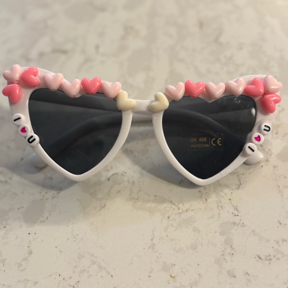 Heart-Embellished White Sunglasses